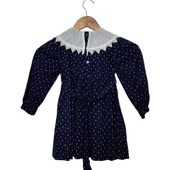 Vintage Polly Flinders Made in USA  Size 4 Smocked Blue Floral Collared Dress - Picture 4 of 8